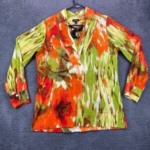 Talbots Womens Blouse Size 4 Abstract Print Orange Green Long Sleeve‎